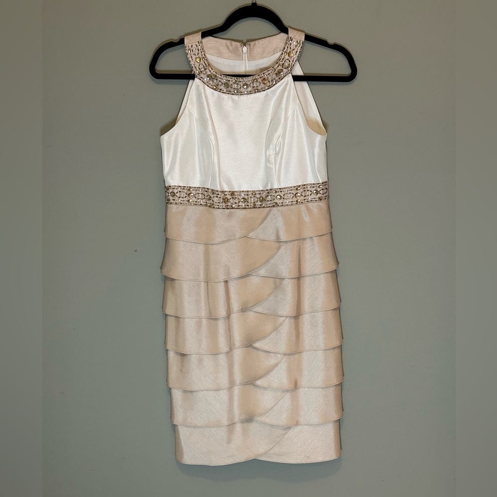 Jessica H layered party dress champagne tones size 6, excellent condition